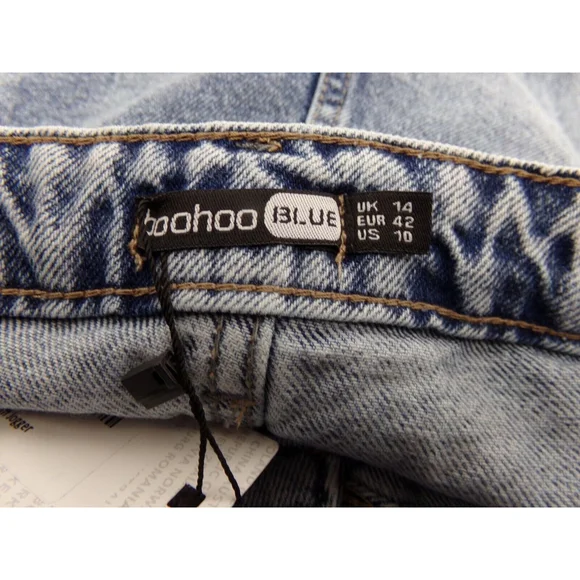 NWT Boohoo Blue Acid Wash Elastic Cuffed Women's Blue Denim Size 10 (34X29) - Picture 8 of 12